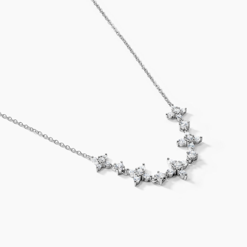 Collier Midnight Flower Argent Blanc Oxyde De Zirconium