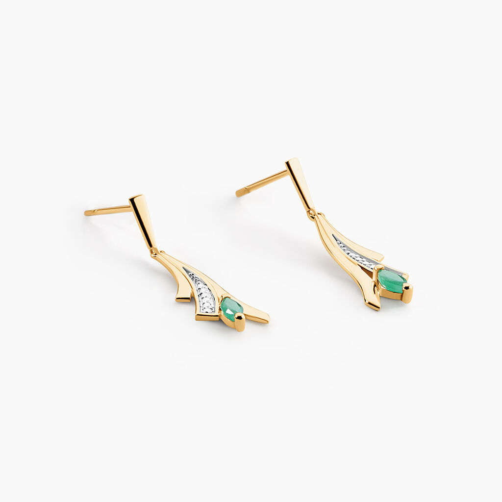 Boucles D'Oreilles Pendantes Usha Or Jaune Emeraude - Boucles d'oreilles pendantes Femme | Histoire d&rsquo;Or