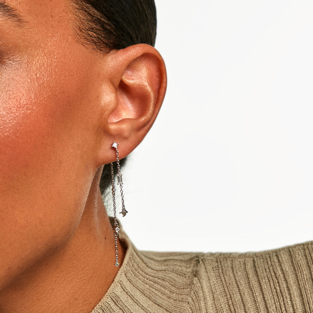 Boucles D'Oreilles Pendantes Cascade Argent Blanc Oxyde De Zirconium - Boucles d'Oreilles Etoile Femme | Histoire d&rsquo;Or