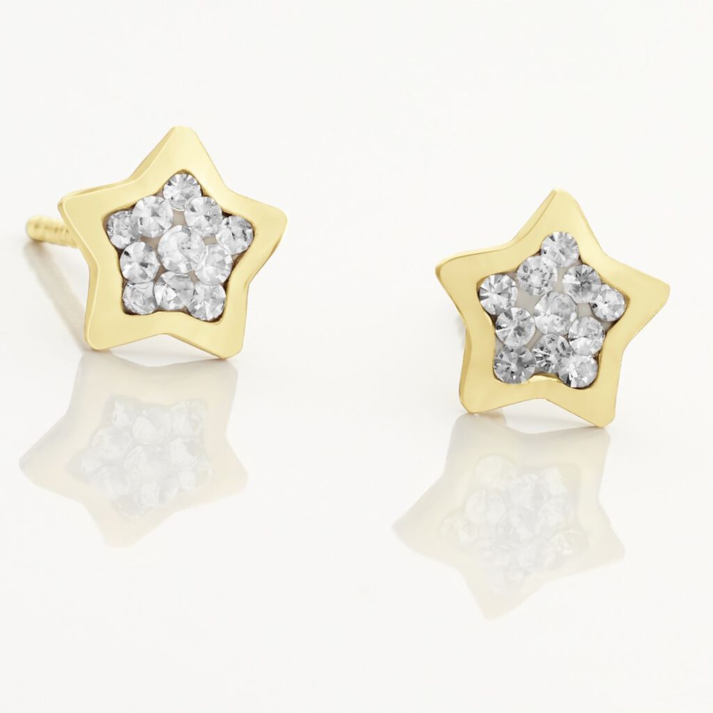 Boucles D'oreilles Puces Edme Etoile Or Jaune Strass - Clous d'oreilles Femme | Histoire d&rsquo;Or
