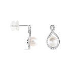 Boucles D'oreilles Davy Or Blanc Perle De Culture Oxyde - Clous d'oreilles Femme | Histoire d&rsquo;Or
