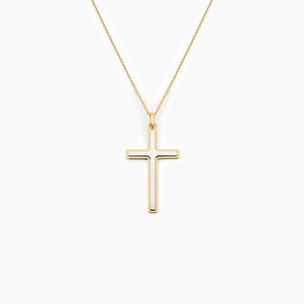 Pendentif Casey Croix Or Bicolore - Pendentifs Baptême Famille | Histoire d’Or