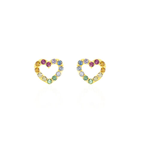 Boucles D'oreilles Or Jaune Ernesta Cœur Oxydes - Clous d'oreilles Femme | Histoire d’Or