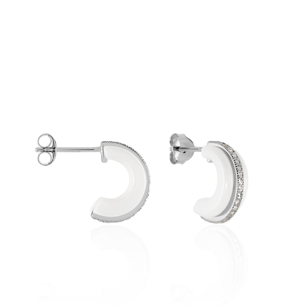 Cr&eacute;oles Noci Argent Blanc C&eacute;ramique Et Oxyde De Zirconium - Boucles d'oreilles cr&eacute;oles Femme | Histoire d&rsquo;Or