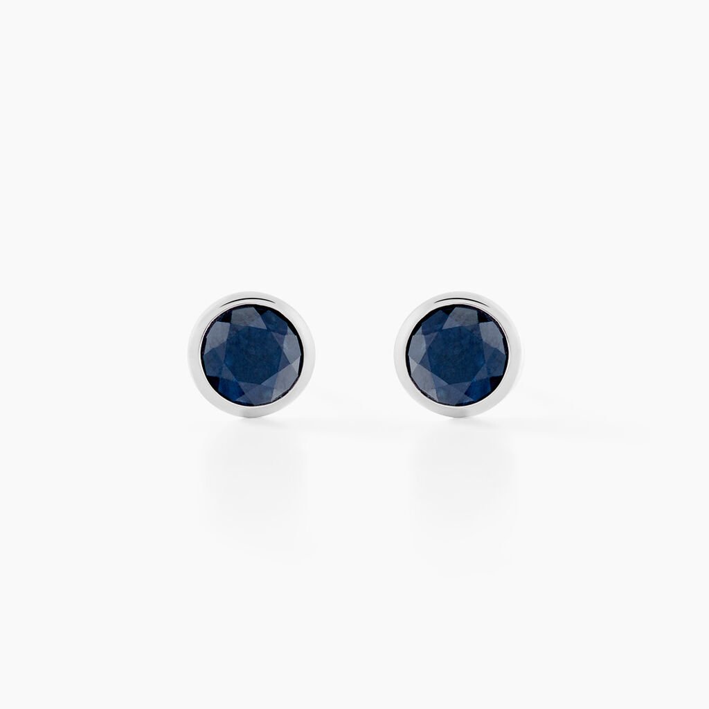 Boucles D'oreilles Puces Edy Serti Clos Or Blanc Saphir - Clous d'oreilles Femme | Histoire d’Or