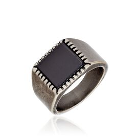 Bague Chevalière Acier Vieillit Haris Agate - Bagues avec pierre Homme | Histoire d’Or
