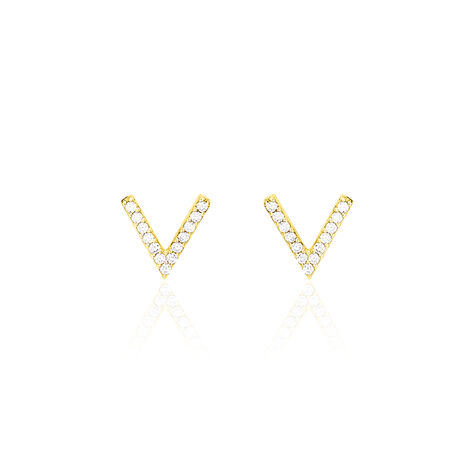 Boucles D'oreilles Puces Enimia Motif V Or Jaune Oxyde De Zirconium - Clous d'oreilles Femme | Histoire d’Or