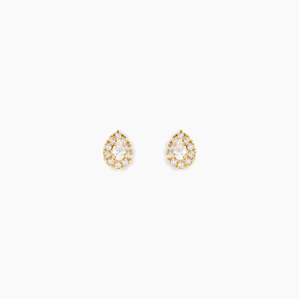Boucles D'Oreilles Puces Pilvi Or Jaune Oxyde De Zirconium - Pour Femme - Pierre en Oxyde de Zirconium de forme Poire - Motif Goutte - Histoire d'Or