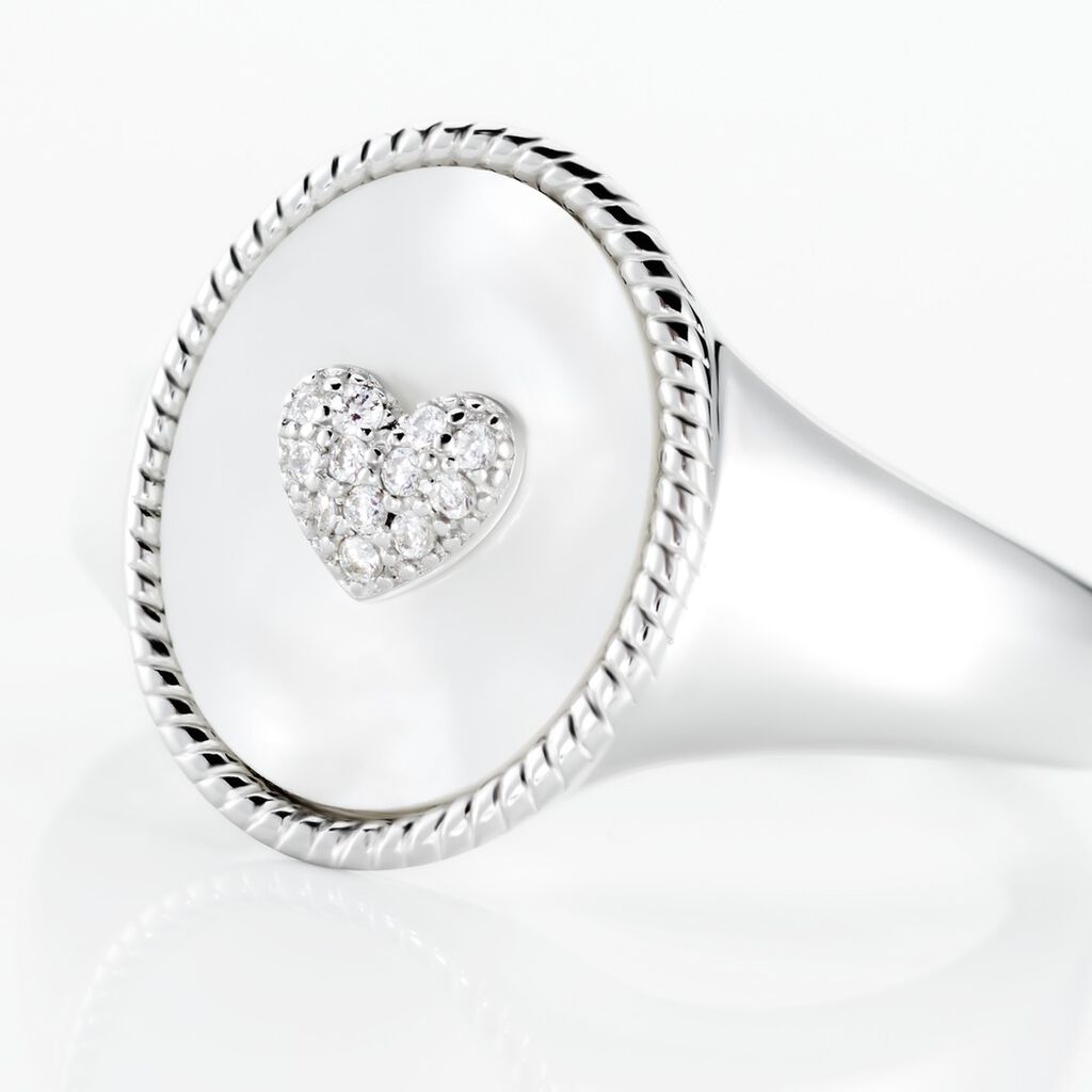 Chevalière Aracely Argent Blanc Nacre Oxyde De Zirconium - Chevalières Femme | Histoire d’Or