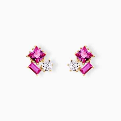 Boucles D'oreilles Puces Garland Or Jaune Oxyde De Zirconium - Clous d'oreilles Femme | Histoire d&rsquo;Or