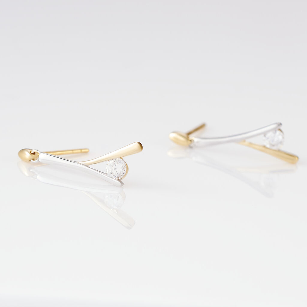 Boucles D'oreilles Pendantes Formev Or Bicolore Oxyde De Zirconium - Boucles d'oreilles pendantes Femme | Histoire d’Or