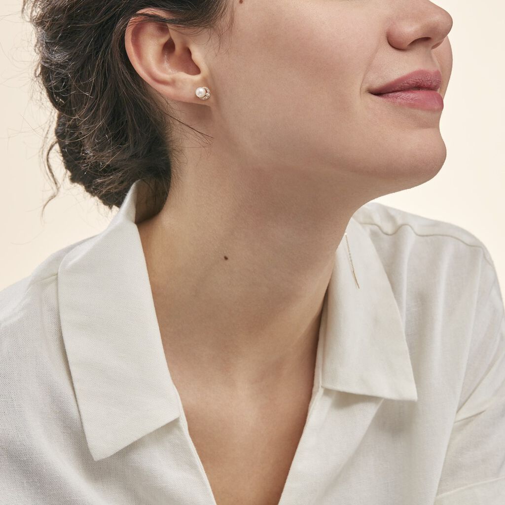 Boucles D'oreilles Puces Aloys Or Jaune Perle De Culture - Clous d'oreilles Femme | Histoire d’Or