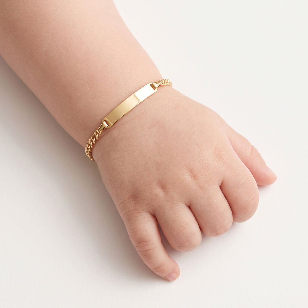 Bracelet Identit&eacute; Etheline Maille Gourmette Or Jaune - Bracelets Communion Enfant | Histoire d&rsquo;Or