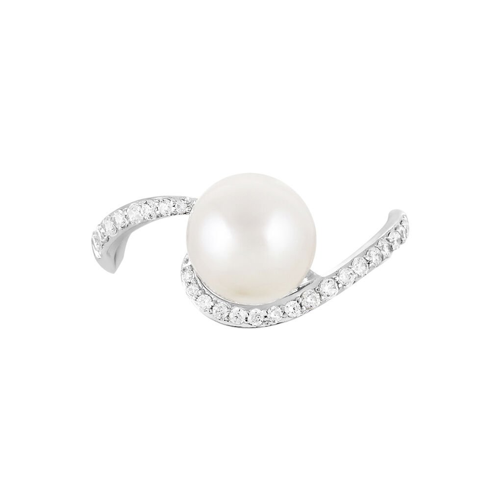 Bague Aricie Or Blanc Oxyde De Zirconium Et Perle De Culture - Bagues avec pierre Femme | Histoire d&rsquo;Or