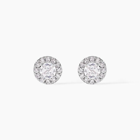 Boucles D'oreilles Puces Rosalie Or Blanc Oxyde De Zirconium - Clous d'oreilles Femme | Histoire d&rsquo;Or