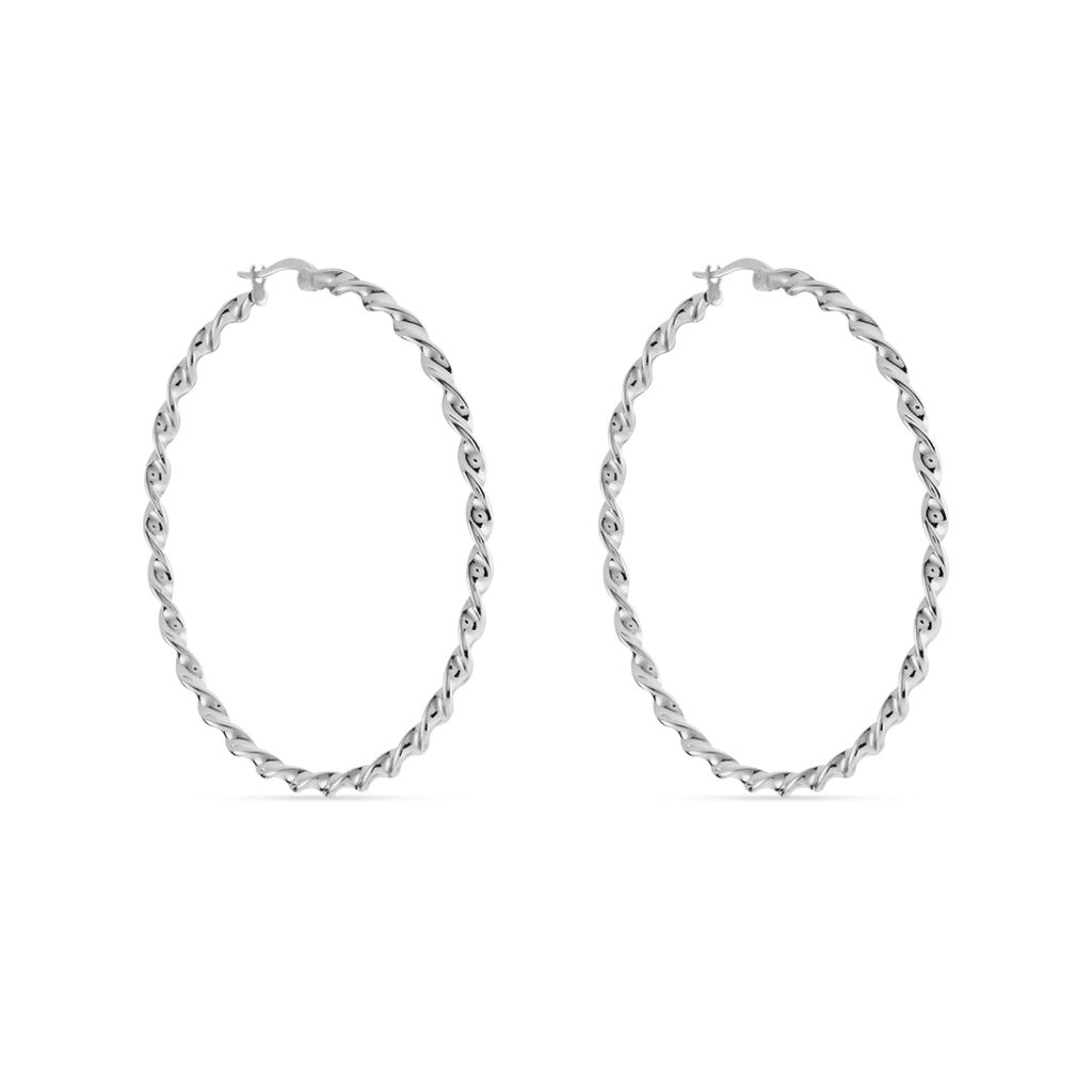 Creoles Acier Blanc Antonello - Boucles d'oreilles cr&eacute;oles Femme | Histoire d&rsquo;Or