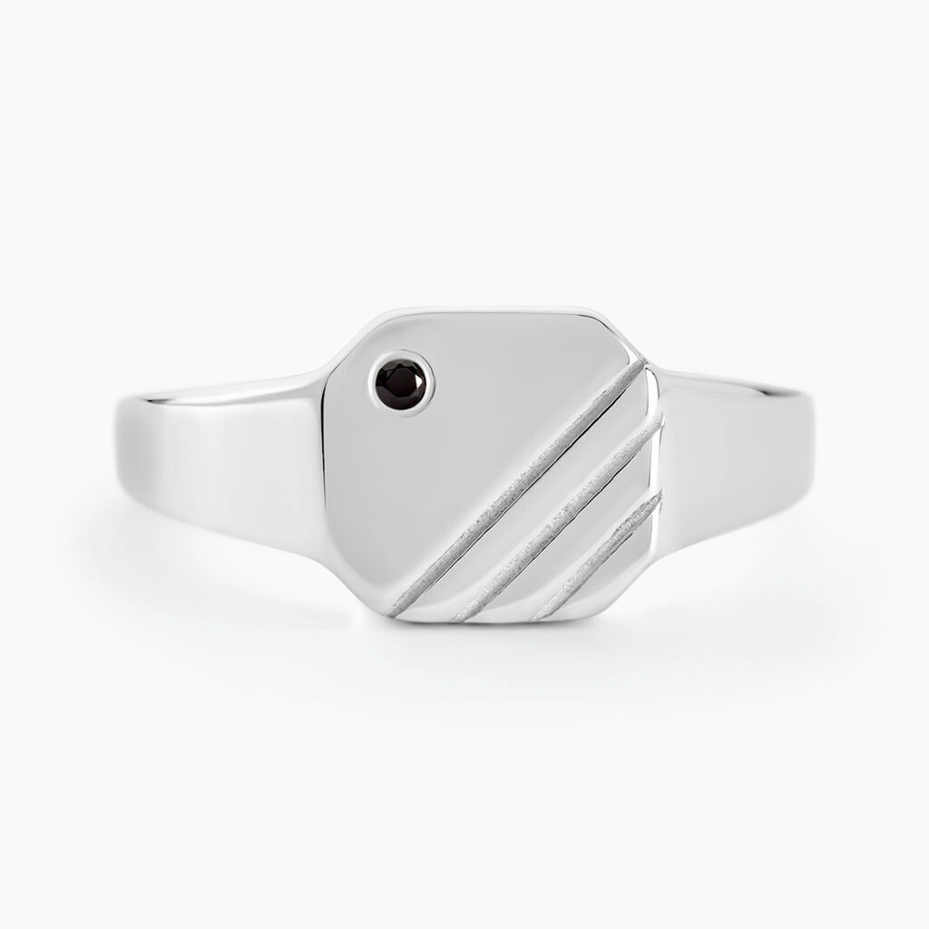 Chevali&egrave;re Kaden Argent Blanc Oxyde De Zirconium Noir - Bagues solitaires Homme | Histoire d&rsquo;Or