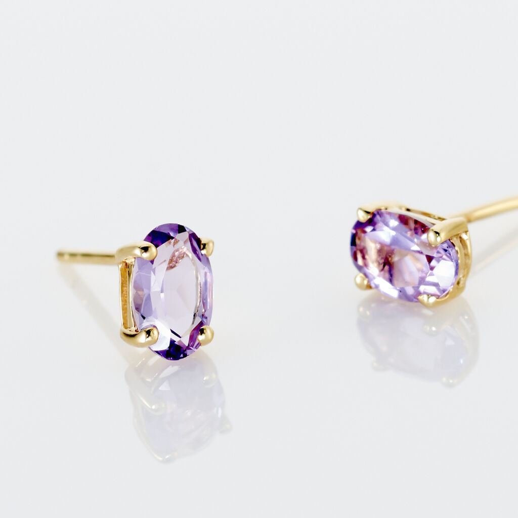 Boucles D'oreilles Puces Elea Serti Griffe Or Jaune Amethyste - Clous d'oreilles Femme | Histoire d’Or