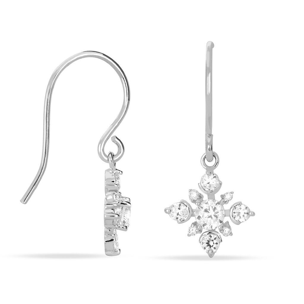 Boucles D'oreilles Pendantes Flocon Argent Blanc Oxyde De Zirconium - Boucles d'oreilles fantaisie Femme | Histoire d’Or