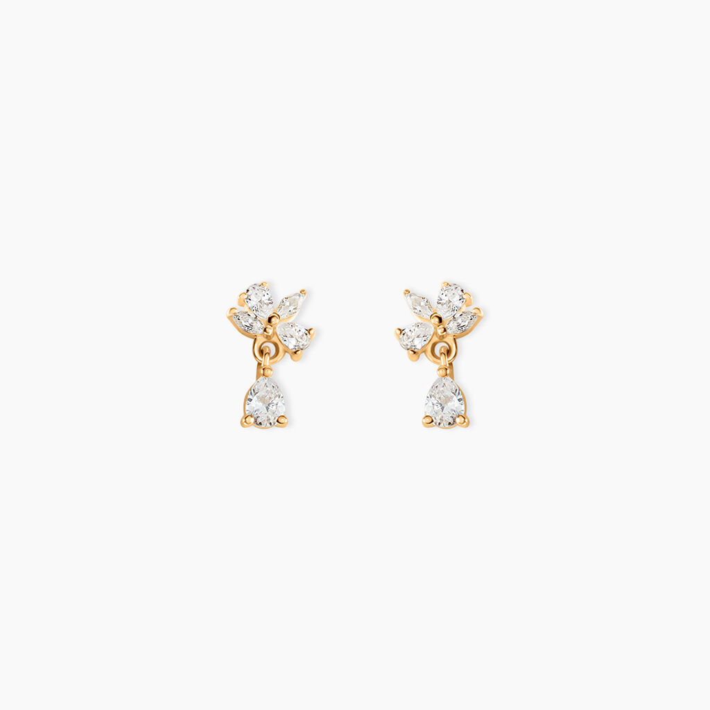 Boucles D'Oreilles Pendantes Waouh Plaqu&eacute; Or Jaune Oxyde De Zirconium - Boucles d'oreilles fantaisie Femme | Histoire d&rsquo;Or