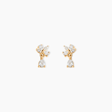 Boucles D'Oreilles Pendantes Waouh Plaqu&eacute; Or Jaune Oxyde De Zirconium - Boucles d'oreilles fantaisie Femme | Histoire d&rsquo;Or