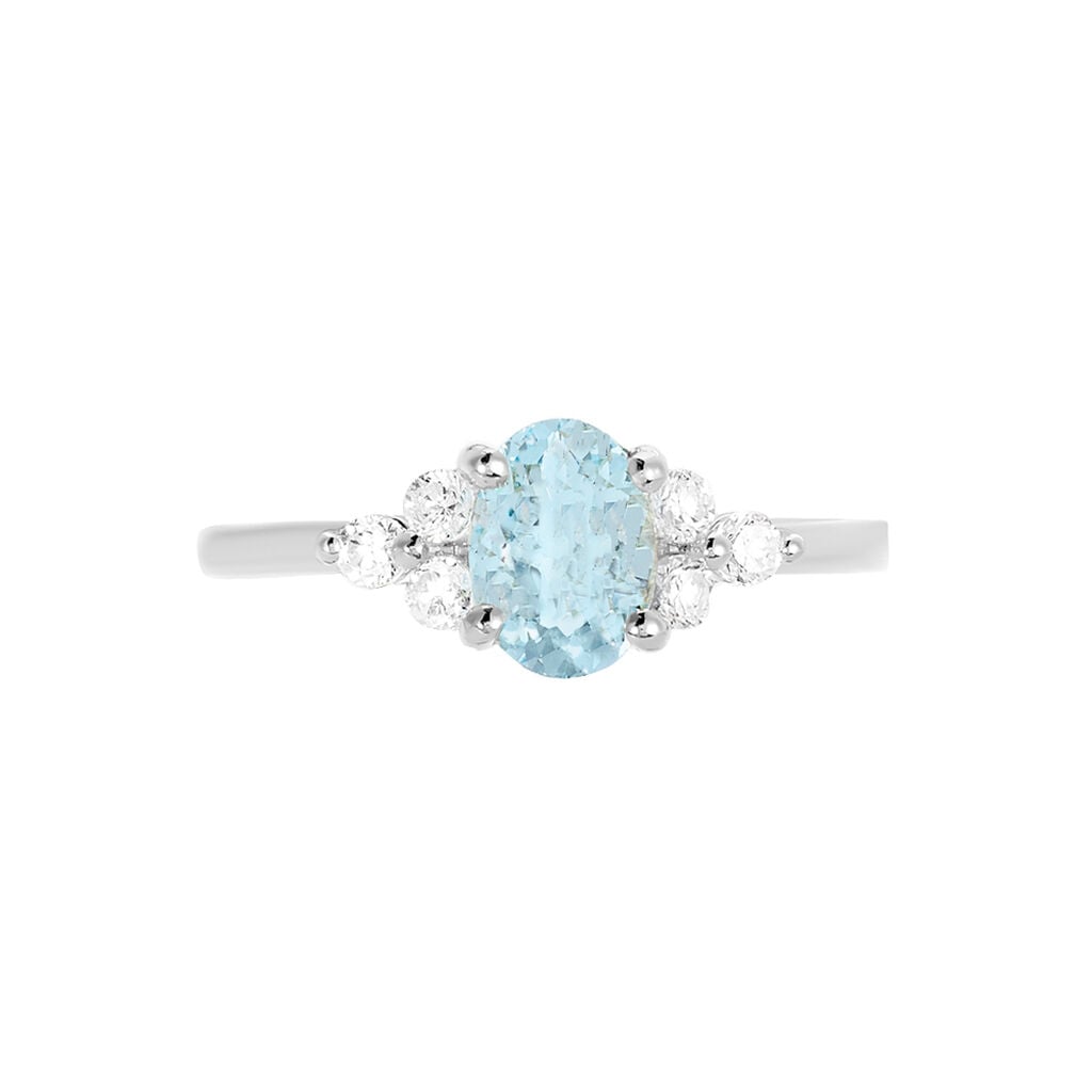 Bague Anaid Or Blanc Topaze Et Oxyde De Zirconium - Bagues de fian&ccedil;ailles ovale Femme | Histoire d&rsquo;Or