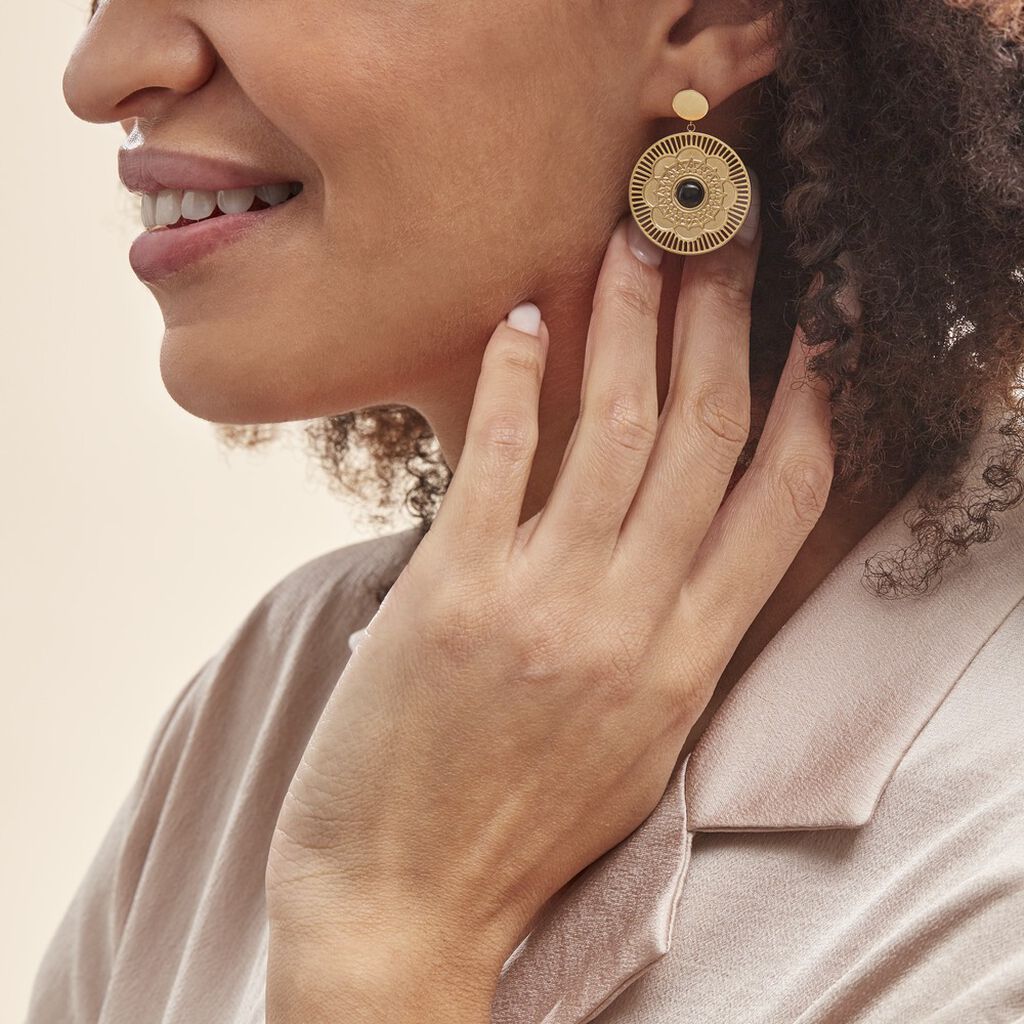 Boucles D'oreilles Pendantes Acier Doré Staffan Agate - Boucles d'oreilles fantaisie Femme | Histoire d’Or