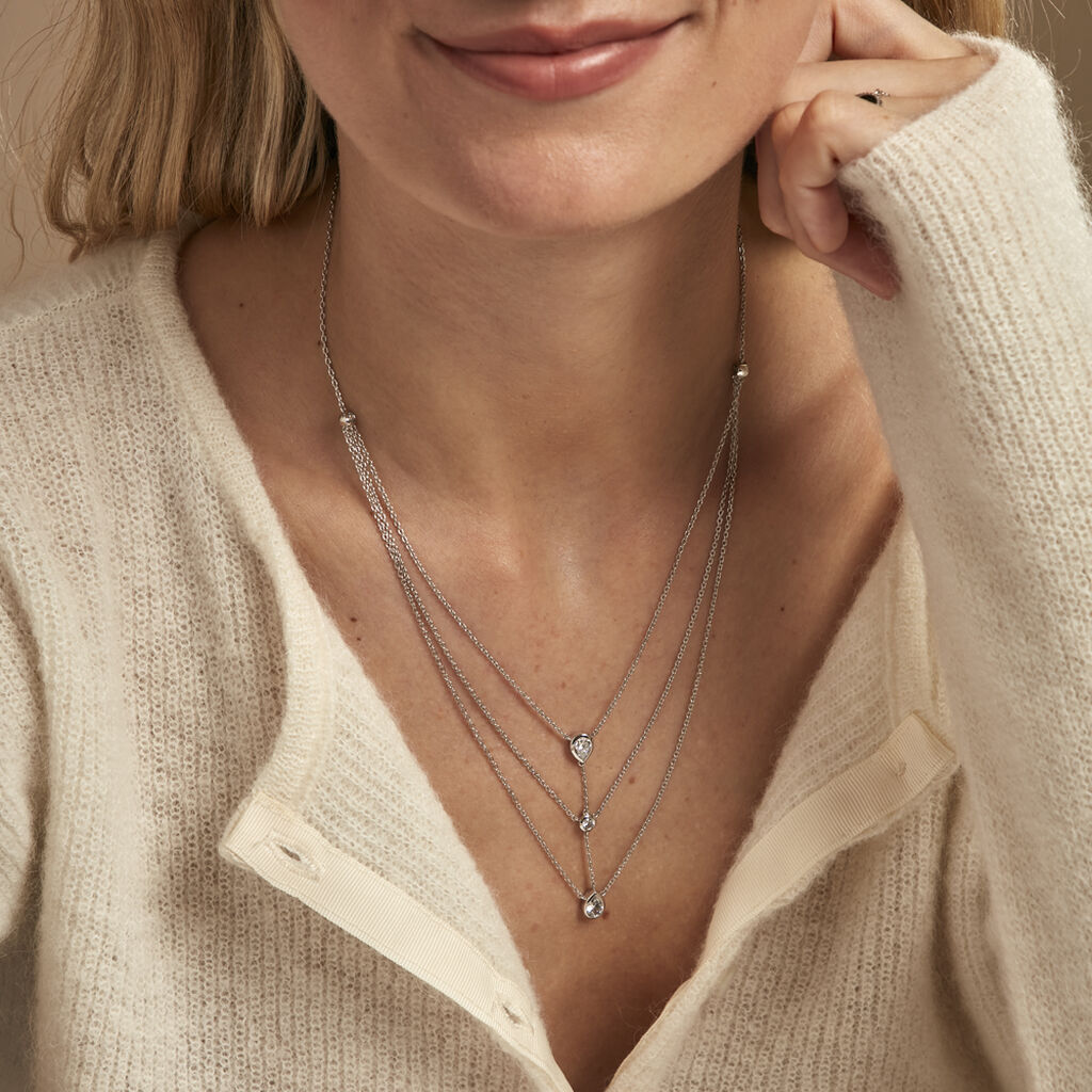 Collier Shanene Argent Blanc Oxyde De Zirconium - Colliers doubles et triples chaînes Femme | Histoire d’Or