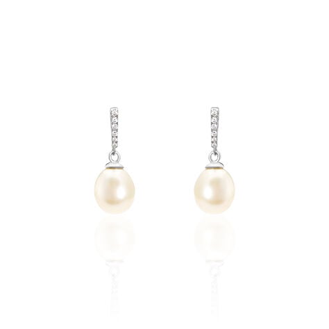 Boucles D'oreilles Pendantes Coria Argent  Perle De Culture Et Oxyde - Boucles d'oreilles fantaisie Femme | Histoire d’Or