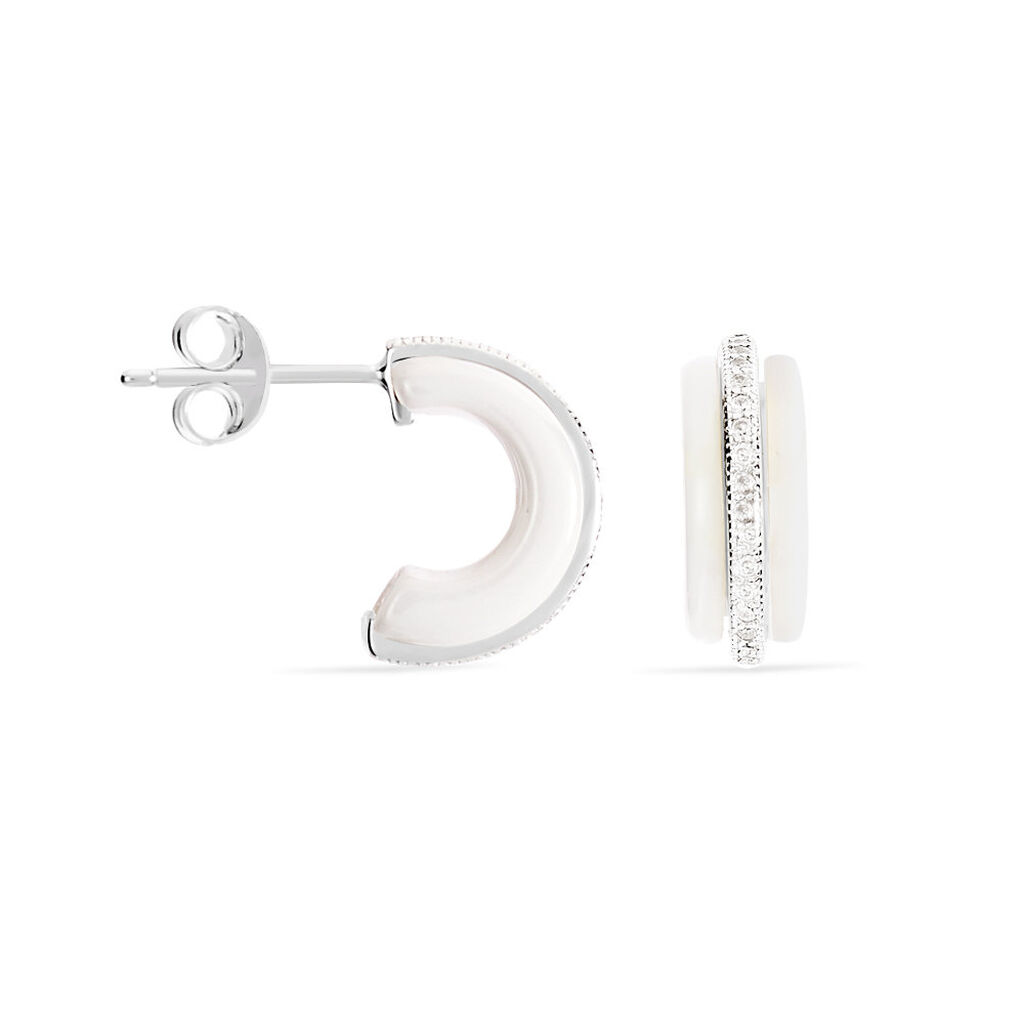 Cr&eacute;oles Noci Argent Blanc C&eacute;ramique Et Oxyde De Zirconium - Boucles d'oreilles cr&eacute;oles Femme | Histoire d&rsquo;Or