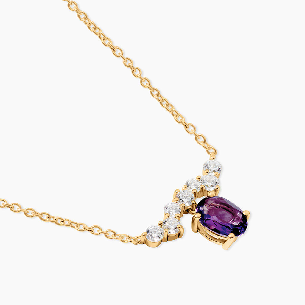 Collier Silviane Argent Dor&eacute; A L'Or 750/1000 Am&eacute;thyste Oxyde De Zirconium - Colliers Femme | Histoire d&rsquo;Or