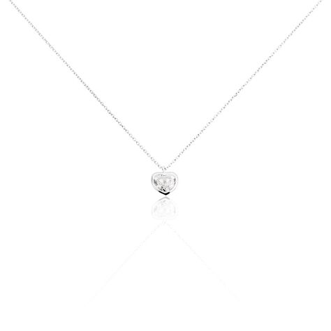 Collier Coeur Serti Clos Or Blanc Oxyde De Zirconium - Colliers Femme | Histoire d’Or