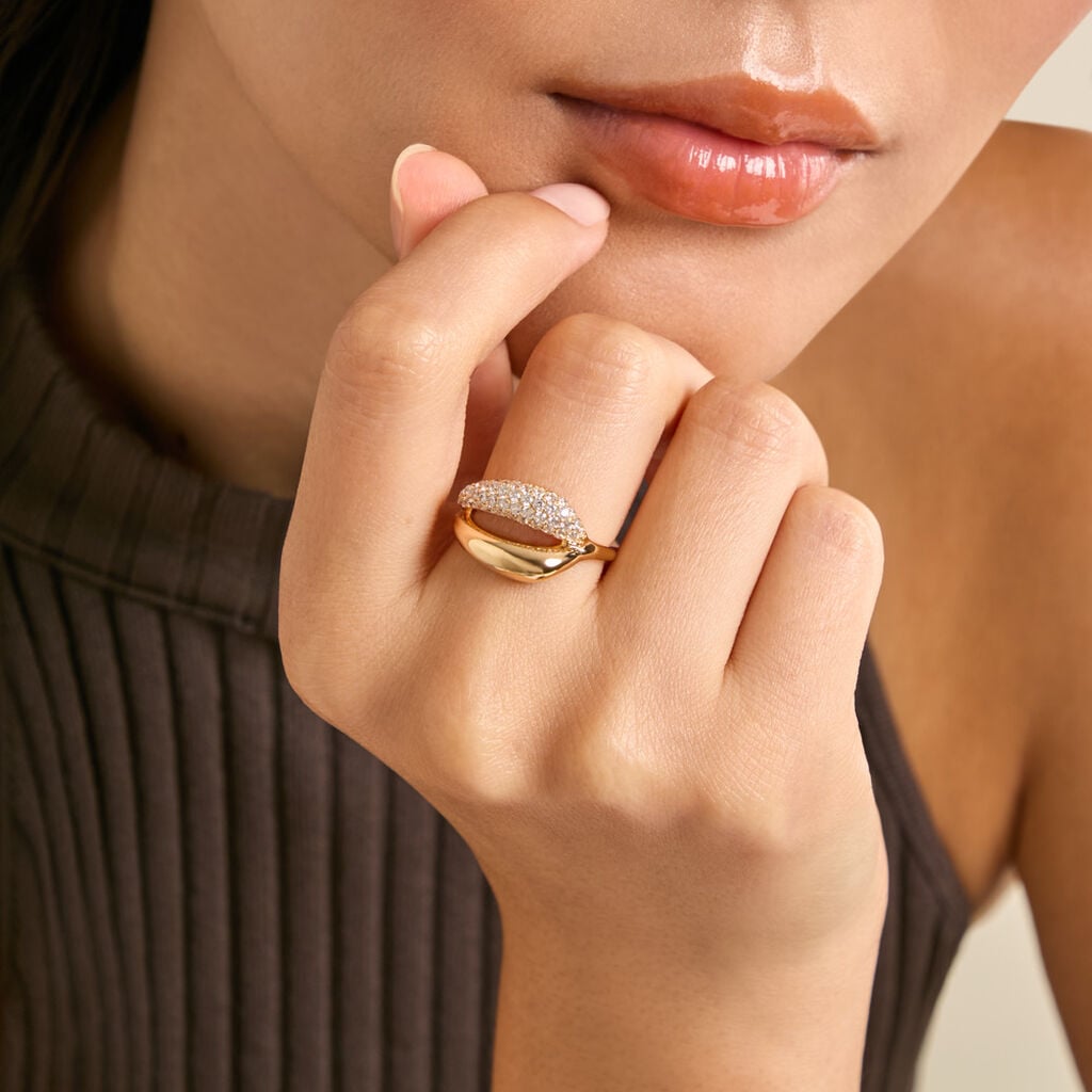 Bague Shiny Bold Plaqu&eacute; Or Jaune Oxyde De Zirconium - Bagues avec pierre Femme | Histoire d&rsquo;Or