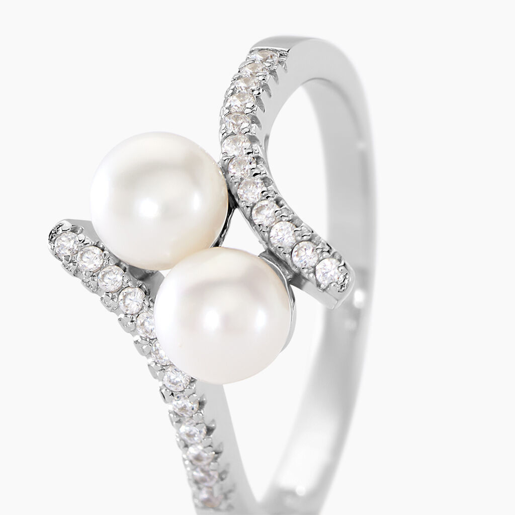 Bague Lua Argent Blanc Perle De Culture Oxyde De Zirconium - Bagues avec pierre Femme | Histoire d&rsquo;Or