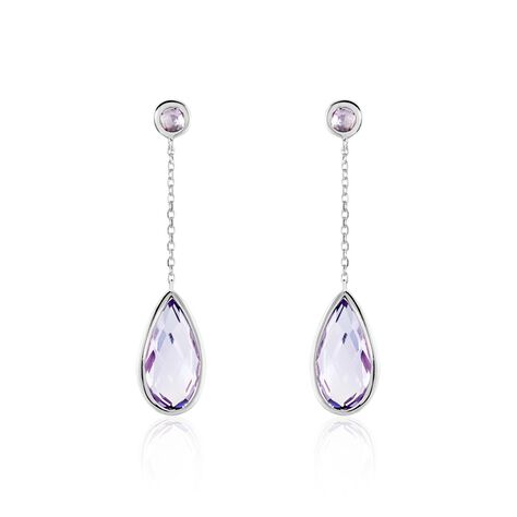 Boucles D'oreilles Pendantes Dennis Or Blanc Amethyste - Boucles d'oreilles pendantes Femme | Histoire d’Or