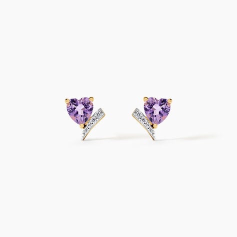 Boucles D'Oreilles Puces Eva Argent Dor&eacute; A L'Or 750/1000 Am&eacute;thyste Oxyde De Zirconium - Clous d'oreilles Femme | Histoire d&rsquo;Or