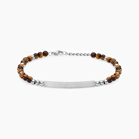 Bracelet Identité Acier Blanc Boules Sebastino œil De Tigre - Gourmettes Homme | Histoire d’Or