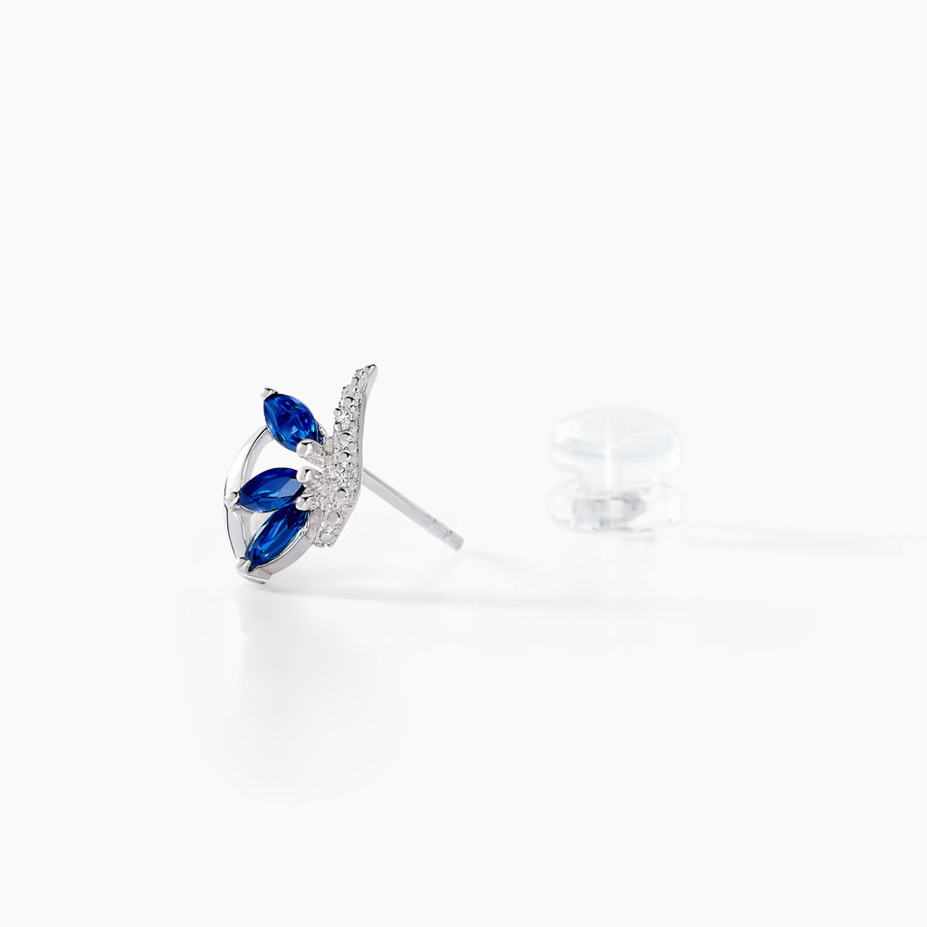 Boucles D'oreilles Puces Petale Or Blanc Saphir Et Diamant - Clous d'oreilles Femme | Histoire d’Or