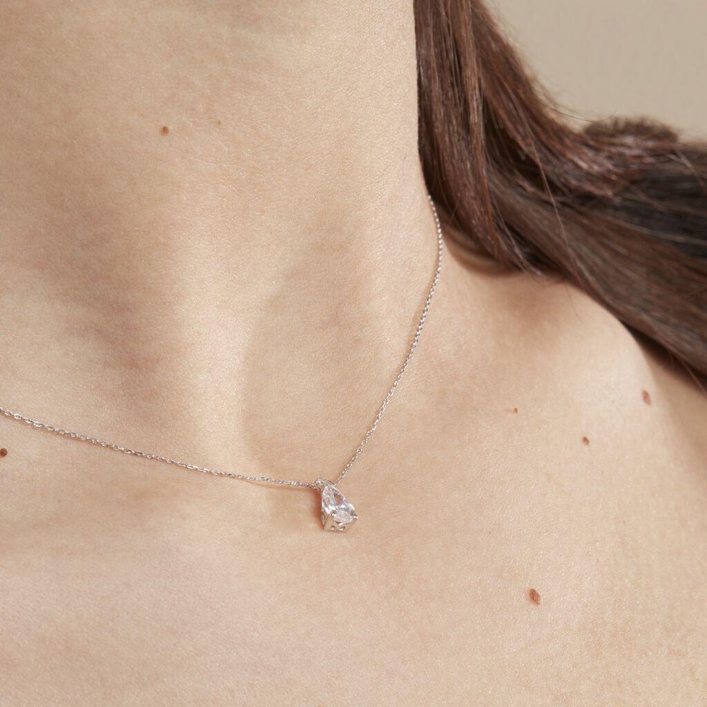Collier Enis Or Blanc Oxyde De Zirconium Et Olivine - Colliers Femme | Histoire d’Or
