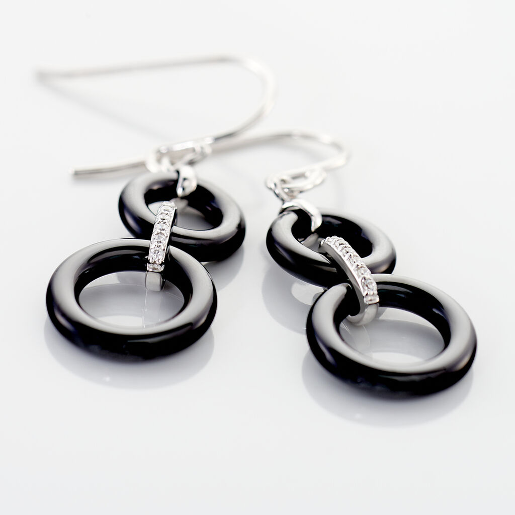 Boucles D'oreilles Pendantes Narcissa Argent Blanc Céramique Et Oxyde - Boucles d'oreilles fantaisie Femme | Histoire d’Or