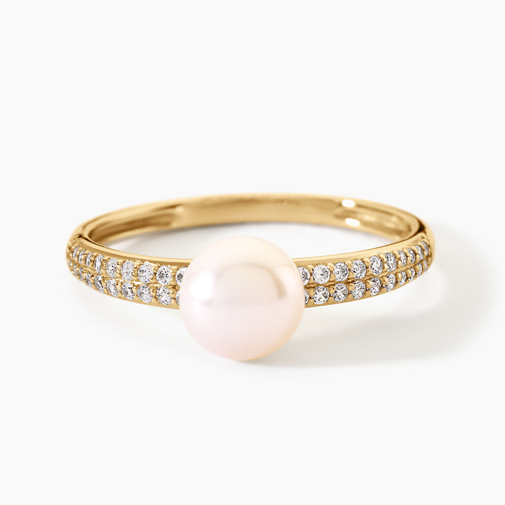 Bague Maria-Francoise Argent Dor&eacute; A L'Or 750/1000 Perle De Culture Oxyde De Zirconium - Bagues solitaires Femme | Histoire d&rsquo;Or
