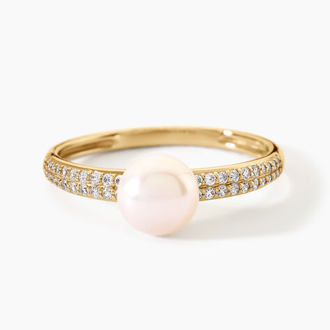 Bague Maria-Francoise Argent Dor&eacute; A L'Or 750/1000 Perle De Culture Oxyde De Zirconium - Bagues solitaires Femme | Histoire d&rsquo;Or