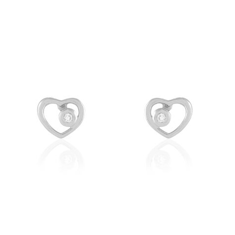 Boucles D'oreilles Puces Ashley Argent Blanc Oxyde De Zirconium - Boucles d'Oreilles Coeur Femme | Histoire d’Or