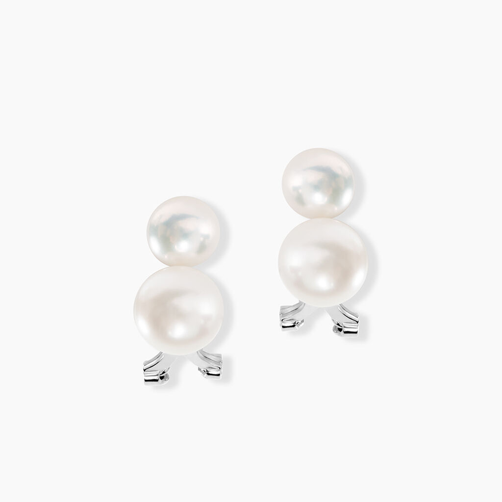 Boucles D'oreilles Clips Argent Blanc Viano Perles Oxydes - Boucles d'oreilles fantaisie Femme | Histoire d&rsquo;Or