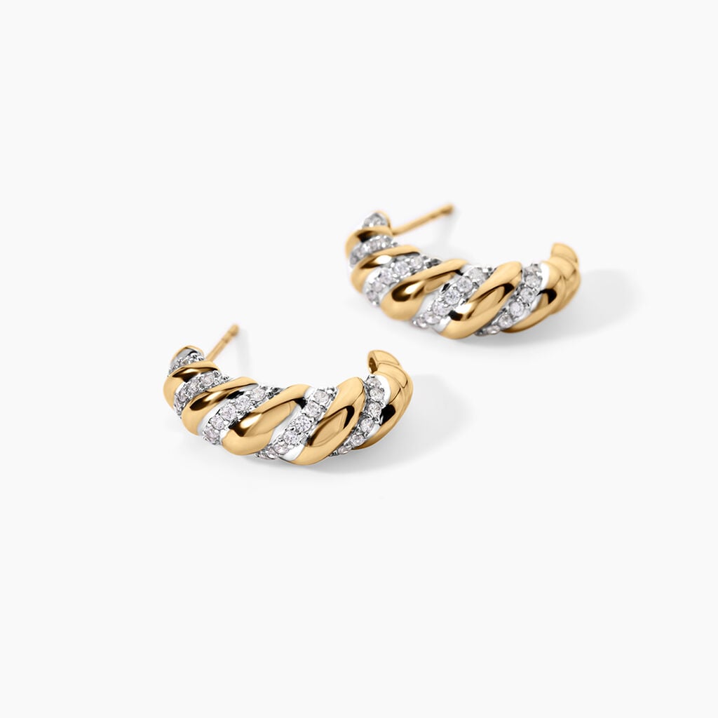 Cr&eacute;oles Sunset Riviera Argent Dor&eacute; A L'Or 750/1000 Oxyde De Zirconium - Boucles d'oreilles cr&eacute;oles Femme | Histoire d&rsquo;Or