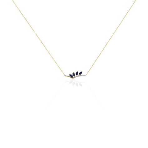 Collier Navette Or Jaune Saphir Diamant - Colliers Femme | Histoire d’Or