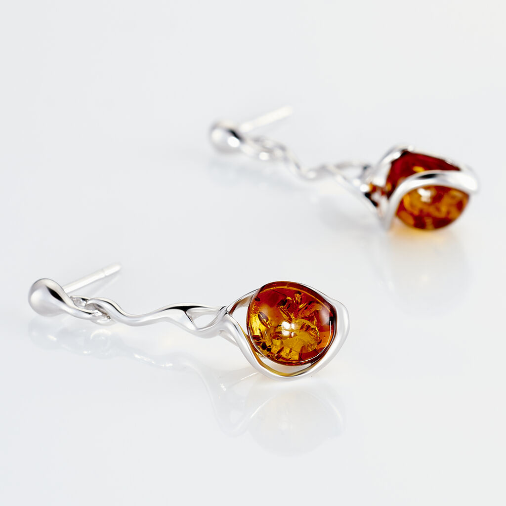 Boucles D'oreilles Pendantes Argent Blanc Ferima Ambre - Boucles d'oreilles fantaisie Femme | Histoire d’Or
