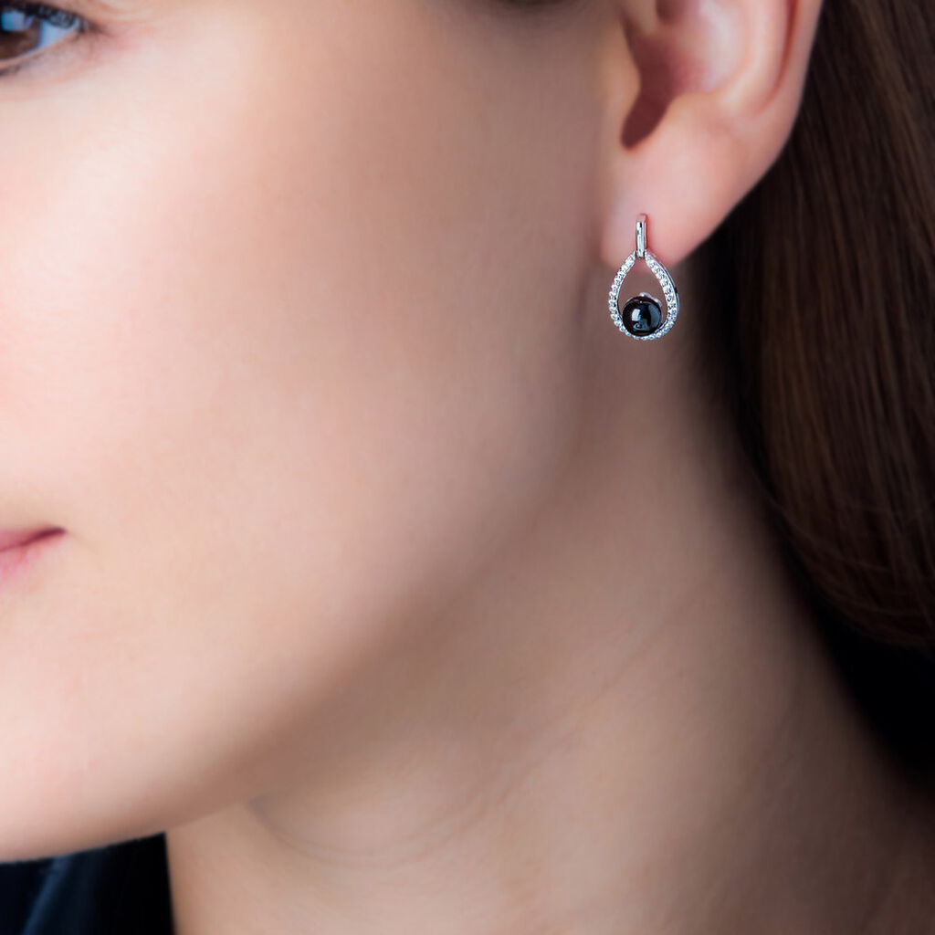 Boucles D'oreilles Pendantes Nerea Argent Blanc Céramique Et Oxyde - Boucles d'oreilles pendantes Femme | Histoire d’Or
