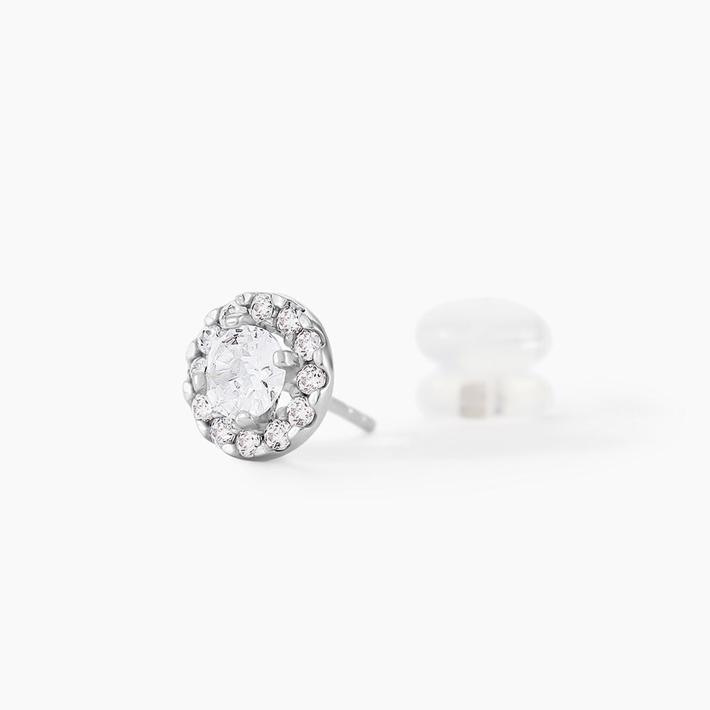 Boucles D'oreilles Puces Rosalie Or Blanc Oxyde De Zirconium - Clous d'oreilles Femme | Histoire d&rsquo;Or
