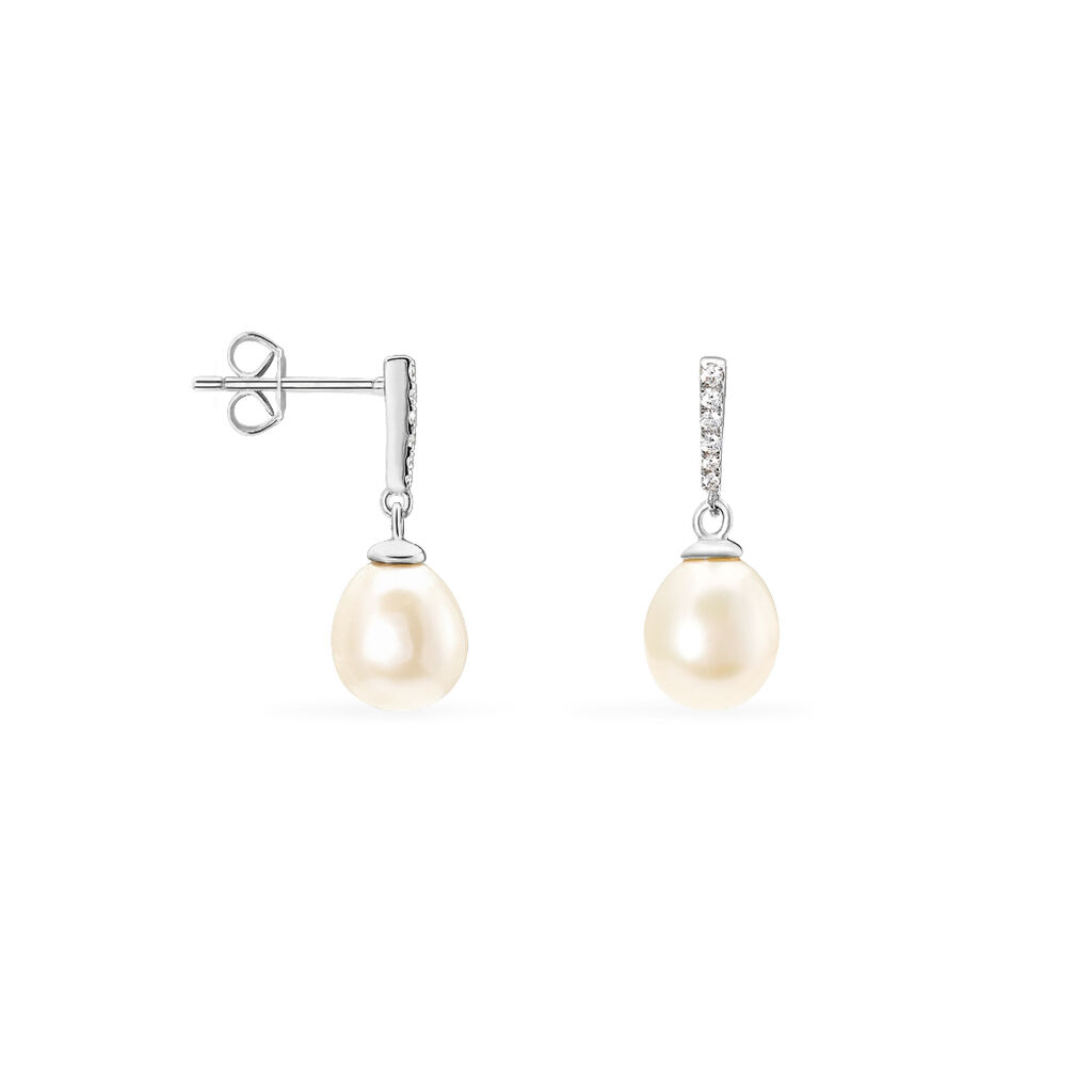 Boucles D'oreilles Pendantes Coria Argent  Perle De Culture Et Oxyde - Boucles d'oreilles fantaisie Femme | Histoire d’Or